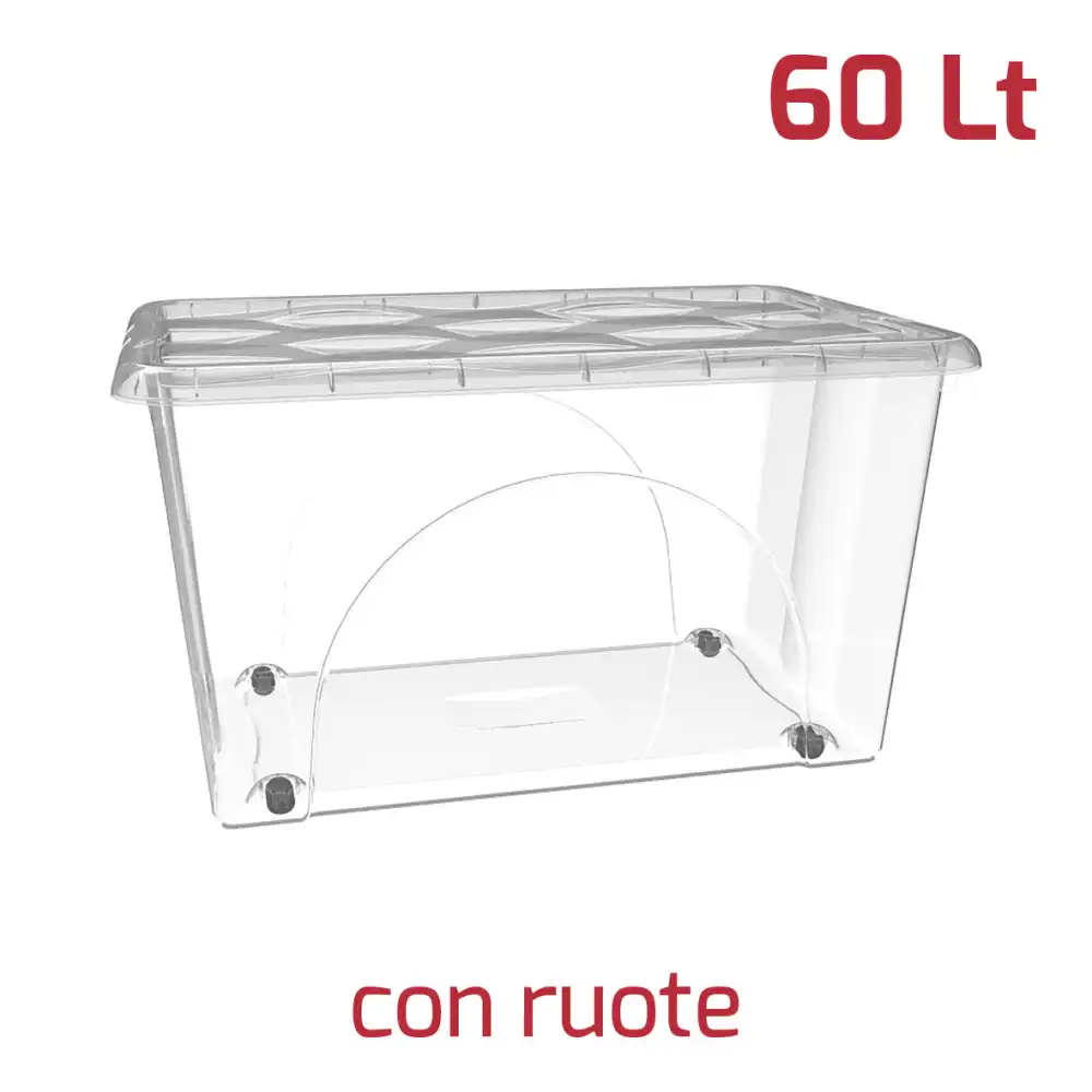 Cesta Box Storage Dune 60LT con Ruote Salvaspazio Trasparente 40x60xh33cm