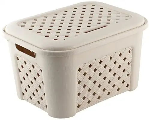Cesto Cestino Contenitore Portabiancheria 23 Lt con Coperchio Beige in Plastica