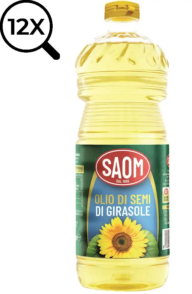 12x Saom Olio di Semi Girasole in Bottiglia PET da 1 Litro Per Tutti Gli Usi