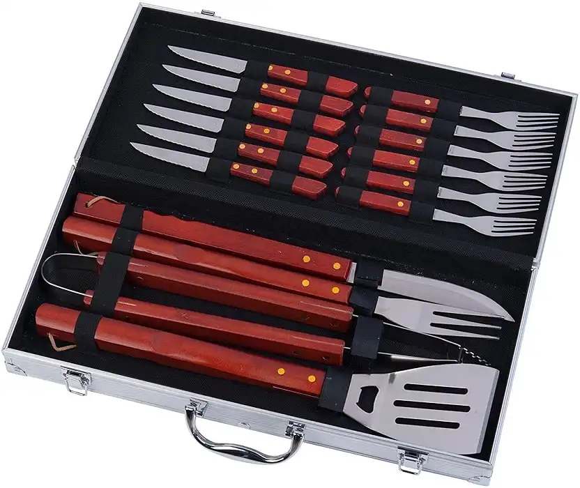 Set Attrezzi Barbecue in acciaio Inossidabile con Impugnatura 17pz in Valigetta