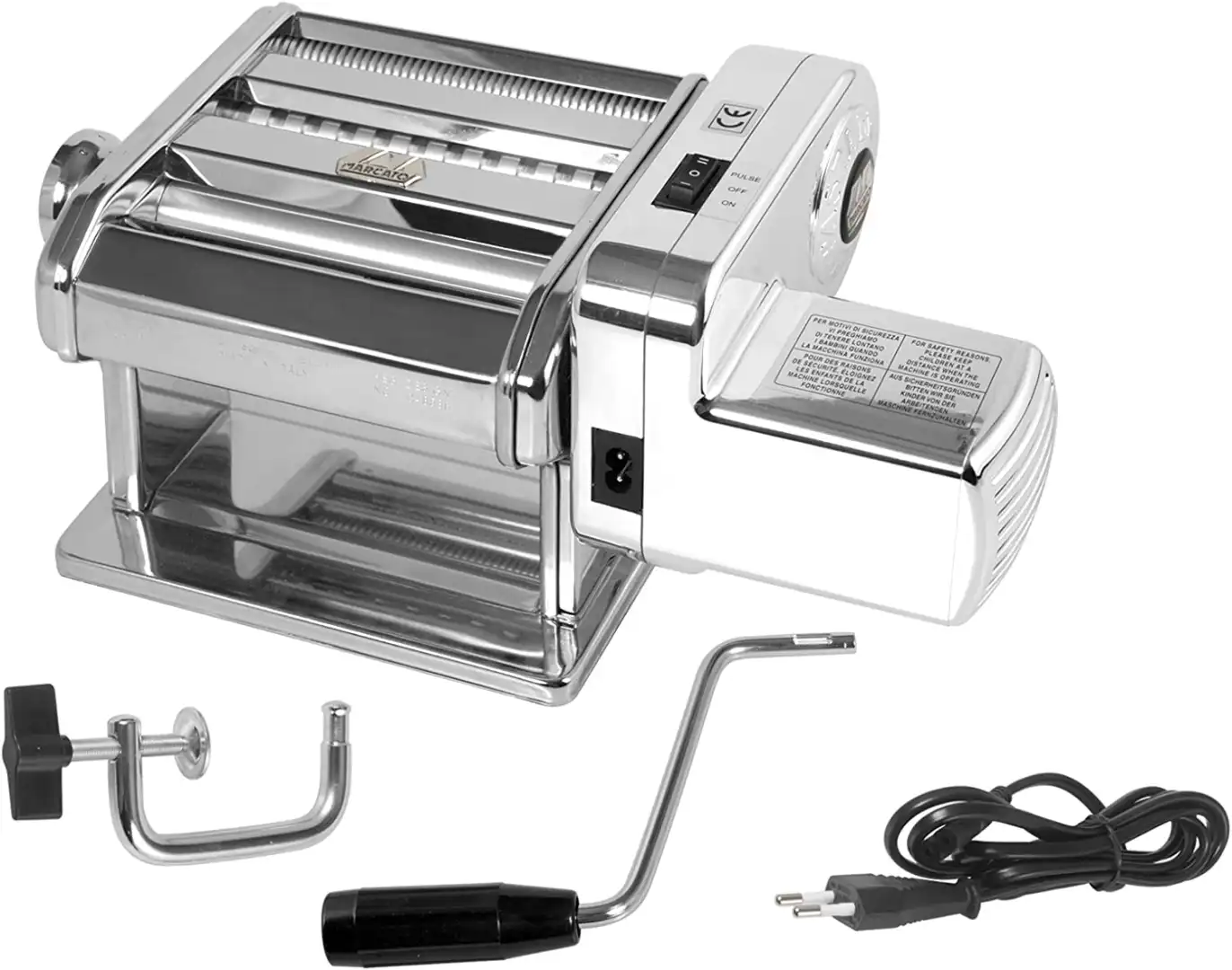 Marcato Ampiamotor Macchina per Pasta Elettrica Sfogliatrice 180mm in Cromo