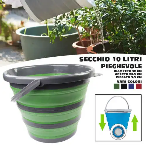 Secchio Pieghevole Salva spazio 10 Lt Chiusura a Fisarmonica Tondo Per Casa Auto
