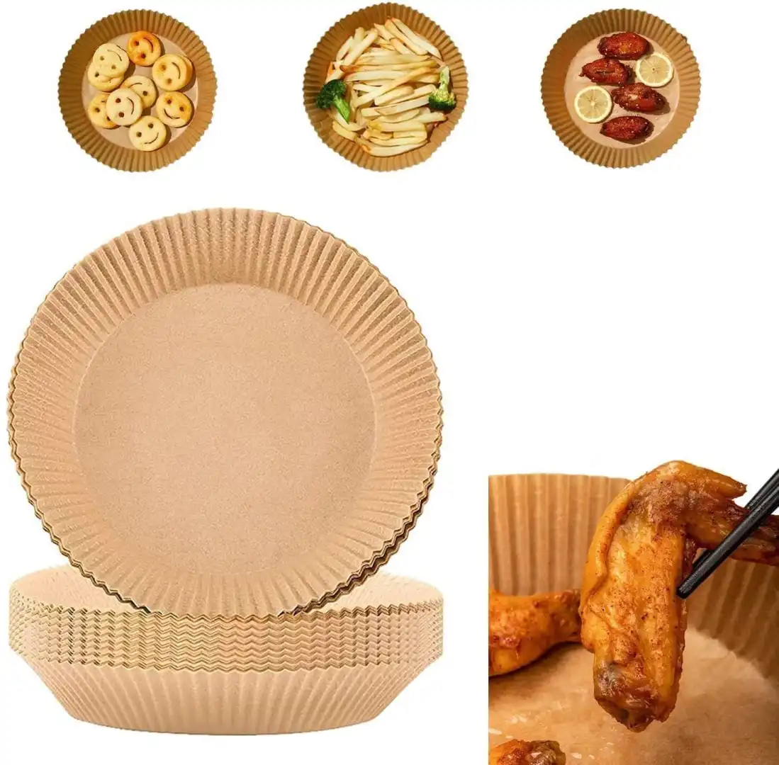 Set 100 Pezzi Carta Da Forno Per Friggitrice Ad Aria Fodere Monouso 16x4,5 Cm