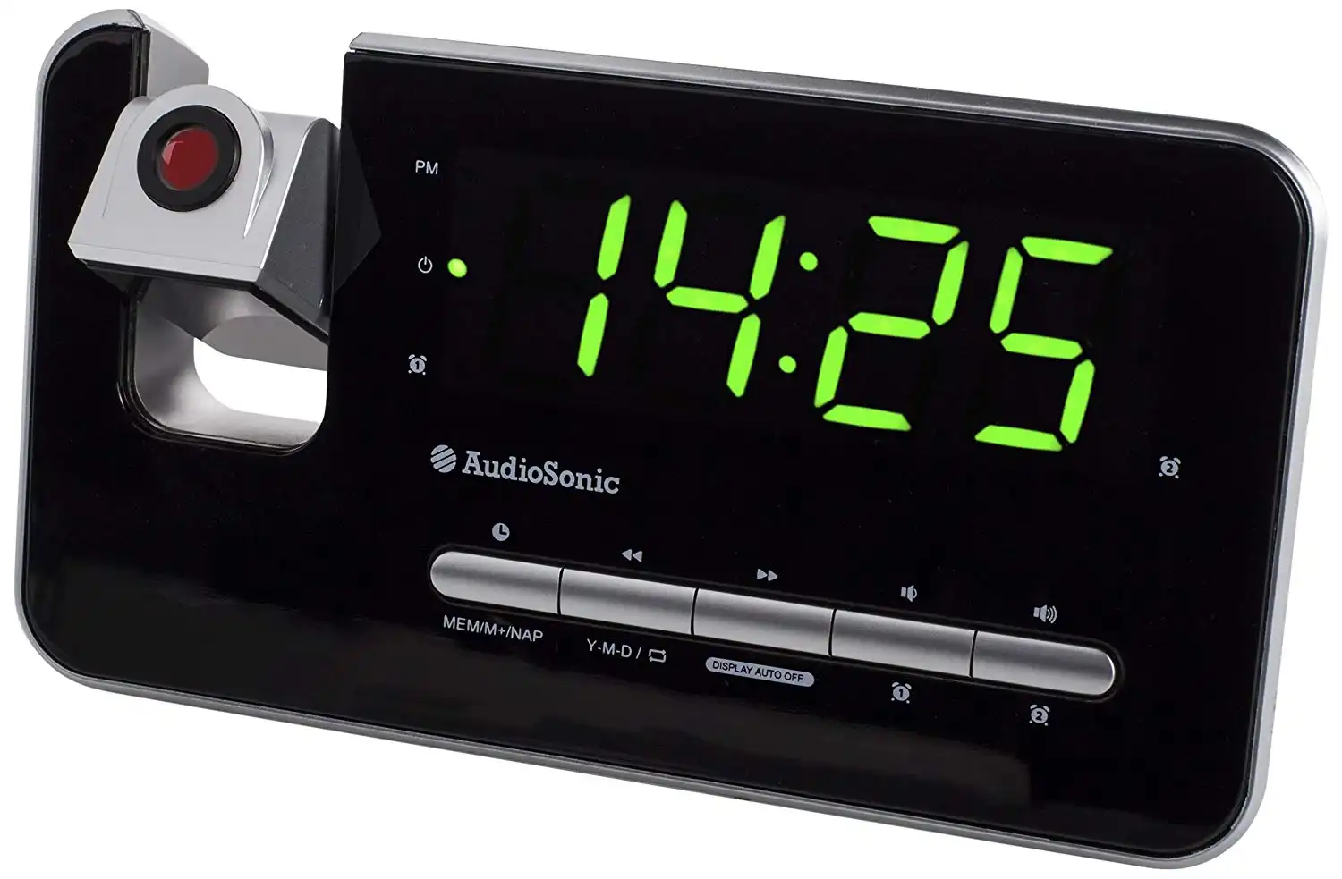 Sveglia RadioSveglia a Proiezione Doppio Allarme e Radio FM Nero e Argento