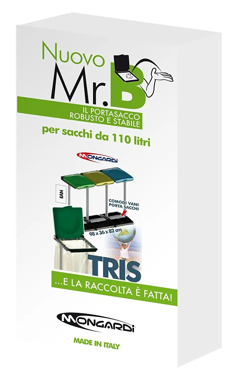 Mongardi Pattumiera Raccolta Differenziata 3 Vani Scomparti Tris Porta Sacchi