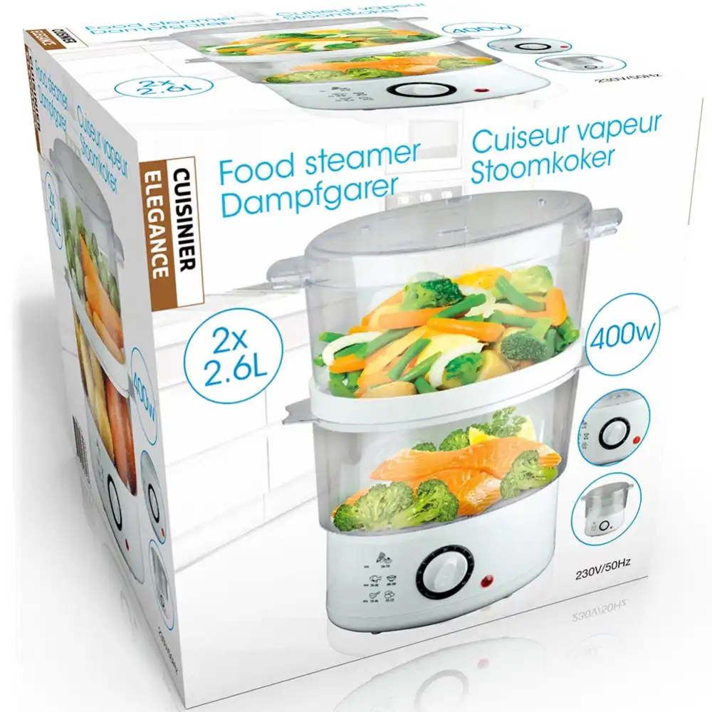 Vaporiera per Cottura a Vapore 2 Ripiani 400W Timer Capacita' per Ripiano 2,6 Lt