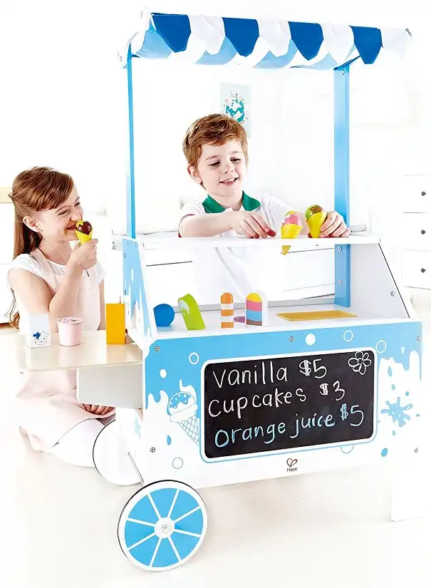 Carretto dei Gelati Chiosco in Legno per il Gelato Gioco con Tavolino Pieghevole