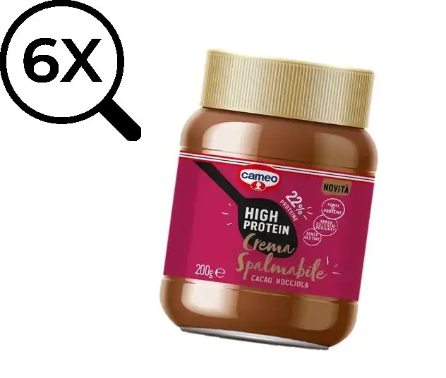 6x Crema Spalmabile Proteica Cameo Higg Protein Cacao e Nocciola 6 Vasetti 200gr