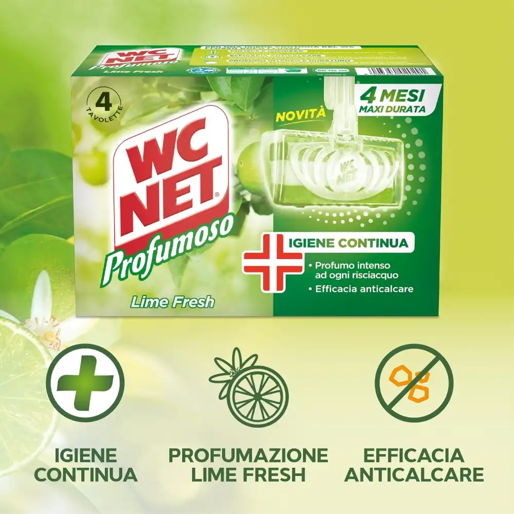12x Wc Net Tavoletta Profumoso Igiene Continua Fragranza Lime 4 Pezzi x 12 Conf.