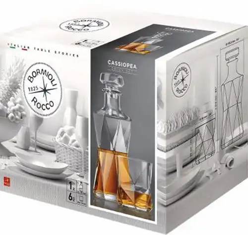 Servizio con Bottiglia e 7 Bicchieri per Liquore Whisky Rocco Bormioli Bar Casa