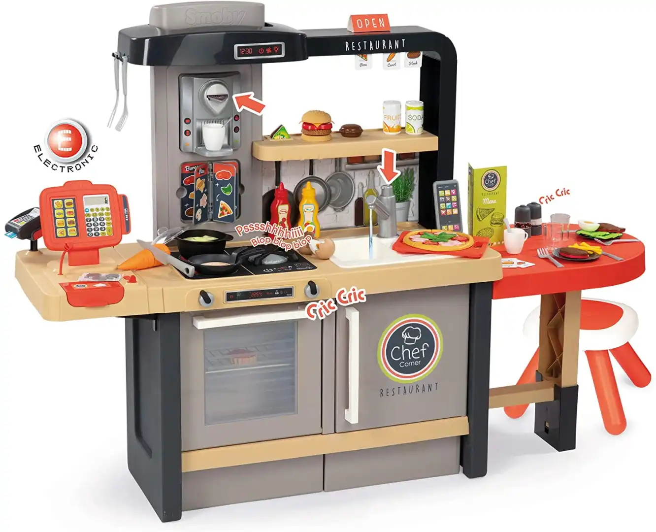 Cucina Chef Corner Restaurant Smoby con 70 Accessori per Bambini 138x44x101cm