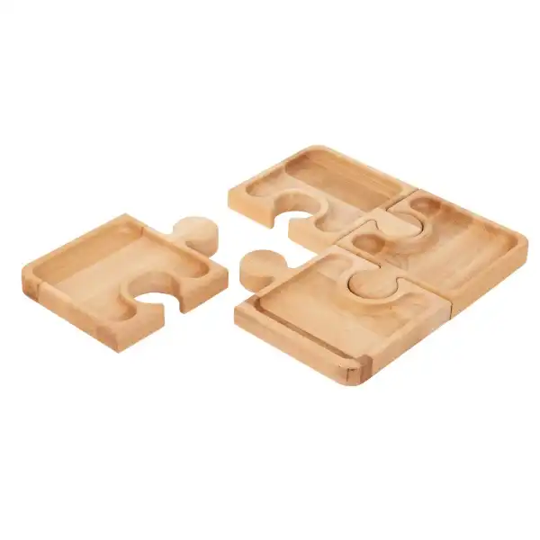 Vassoio Puzzle Aperitivo in Legno di Faggio Set da 4pz 33x33x3h cm per Alimenti