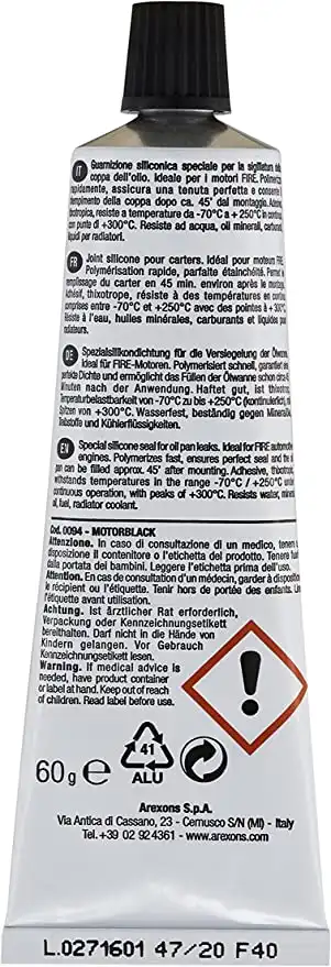Arexons 0094 Motorblack 60 Gr Pasta Nera Siliconica Speciale Per Guarnizioni