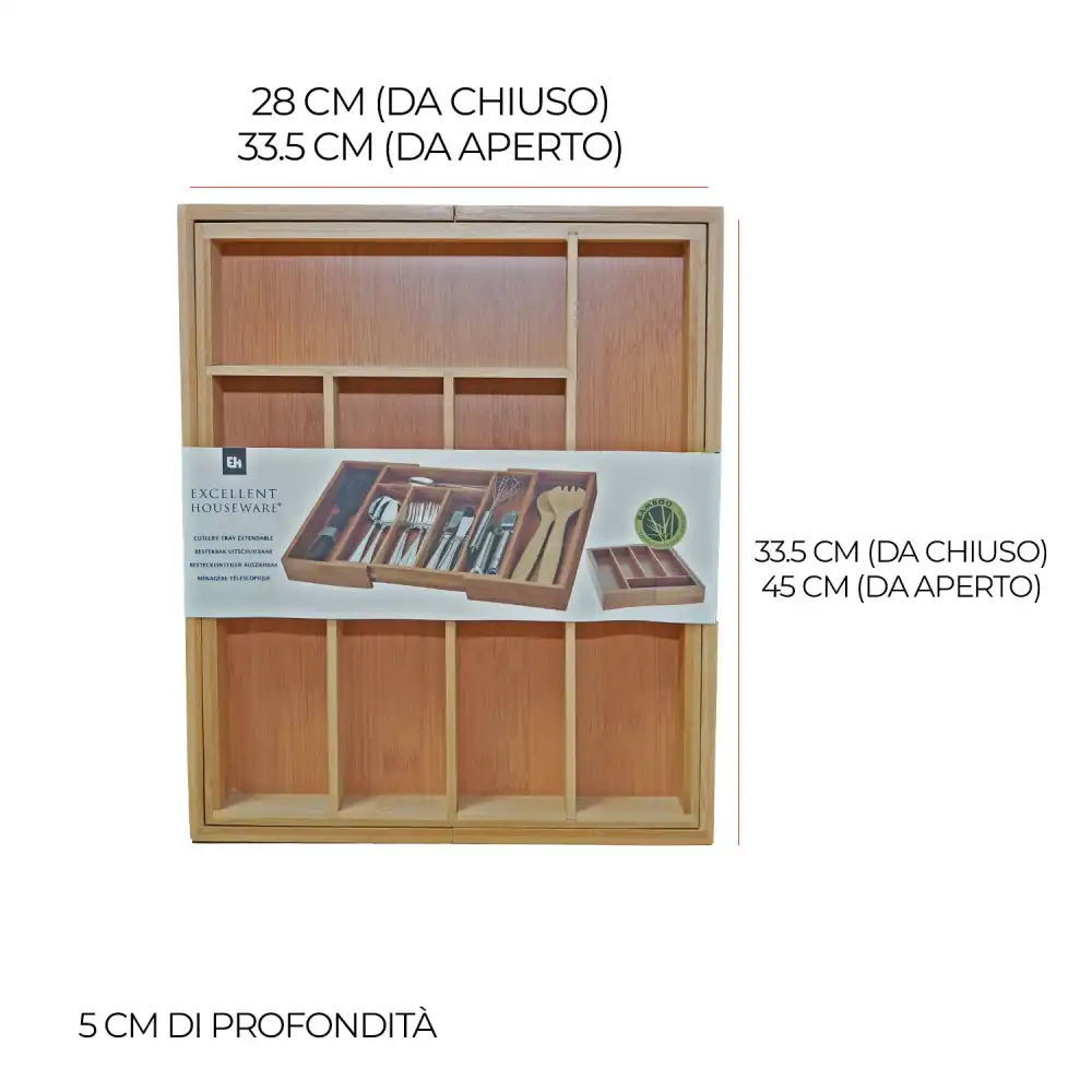 Portaposate Organizer per Cassetto in Bambu' Allungabile da 38x28 a 40x50cm