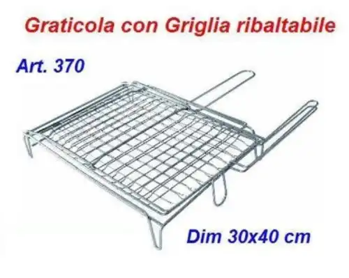 Graticola Per Barbecue Con Griglia Ribaltabile Acciaio Cromato 30x40 CM Art.370