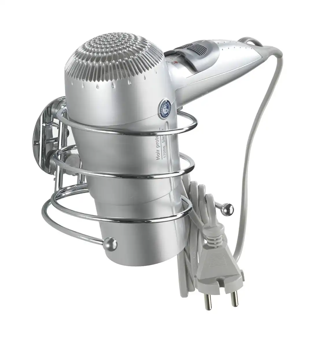 Portaphon Cromo Turbo-Loc Porta Asciugacapelli in Acciaio Cromato Senza Viti