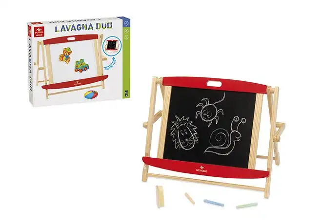 Lavagna Duo Double Face Struttura In Legno Con Gessetti Magneti E Spugna