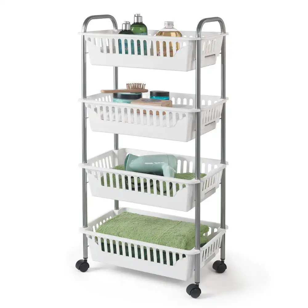 Scaffale Scaffaletto Con 4 Cesti Oslo Multiuso Con Ruote Cestelli Bianco