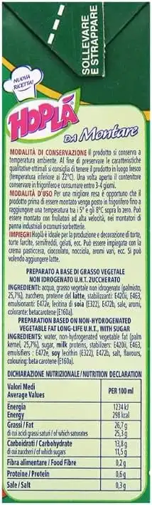 20x Hoplà Panna Vegetale da Montare Gia' Zuccherata 500ml Senza Glutine