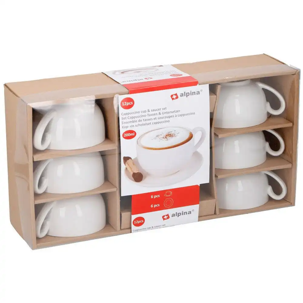 Set di 12 Tazze per Cappuccio Cappuccino Colazione con Piattini Sotto Bicchieri