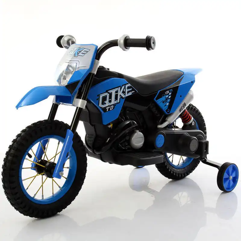 Motocicletta Elettrica 6v per bambini moto cross blu ruote in gomma motocross