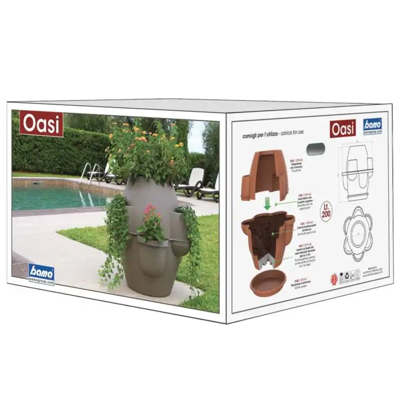 Fioriera Oasi Vaso Rotondo Compreso di Sottovaso con 6 Tasche 60x60cm Cappuccino