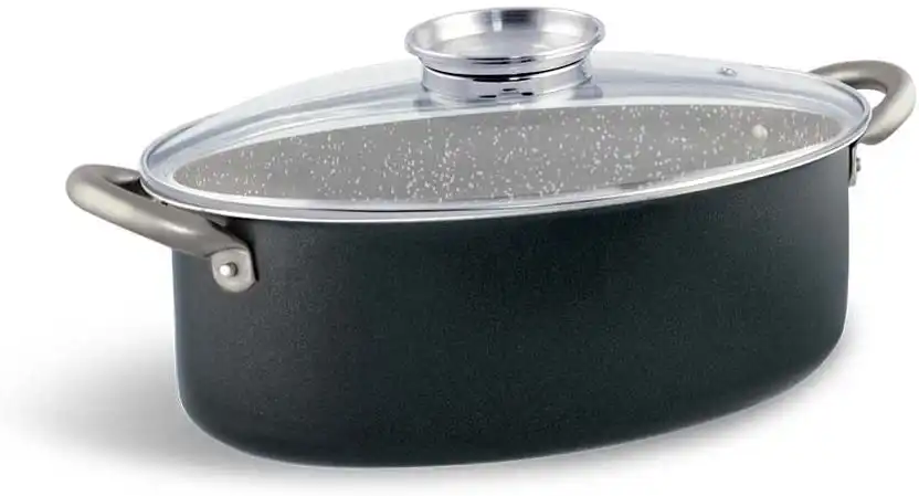 Casseruola Ovale 32x21 cm Coperchio Maniglie in Acciaio Inox Antiaderente