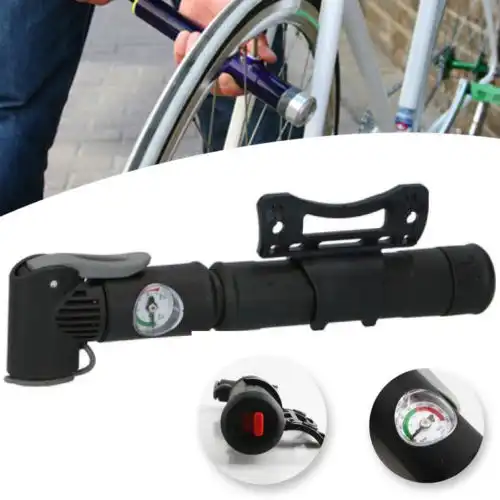 Mini Pompa per Bicicletta Gonfiatore in Abs per Ruote Bici con Manometro Gancio
