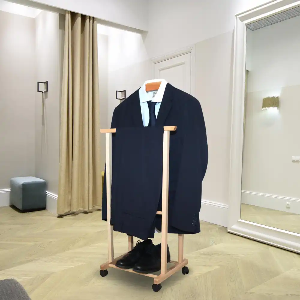 Appendiabiti Indossatore Appendi Abiti Servo Muto Per Camera Con Ruote Legno