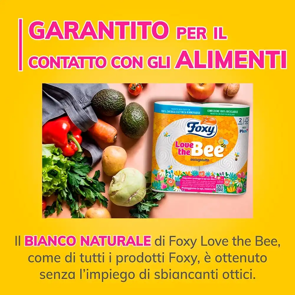 Foxy Love the Bee Asciugatutto 28 Rotoli da 60 Strappi 2 Veli Elevato Spessore