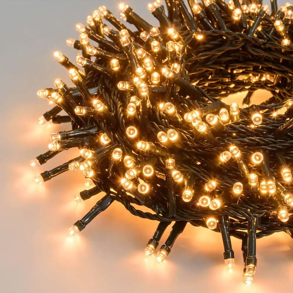 Catena Luminosa 300 Led Natalizia Luci Natale Bianco Caldo 10 Metri 8 Funzioni