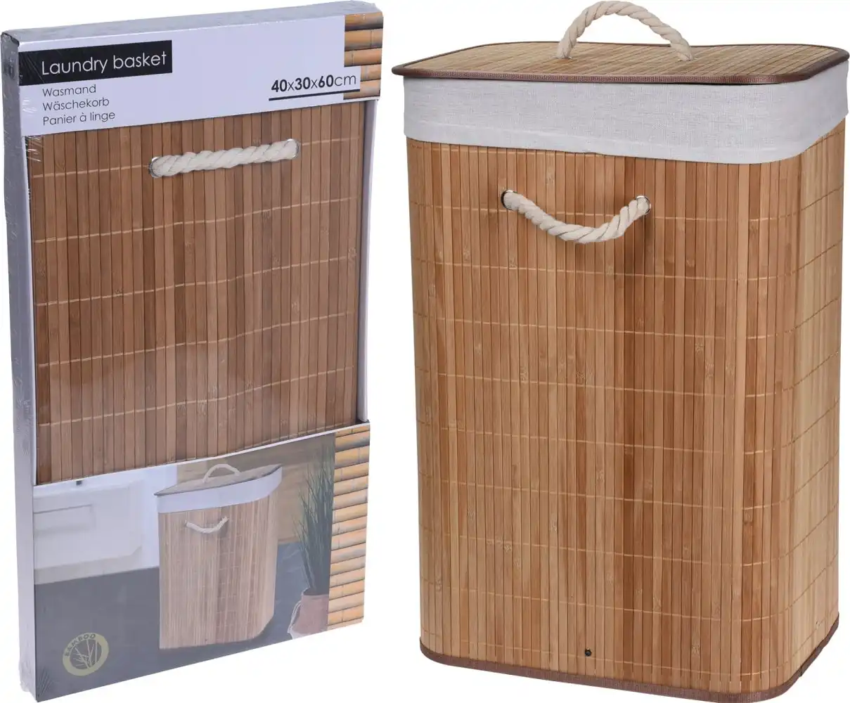 Cesta bucato in bambu' 40x30x60 cm con Coperchio fodera interna Rimovibile