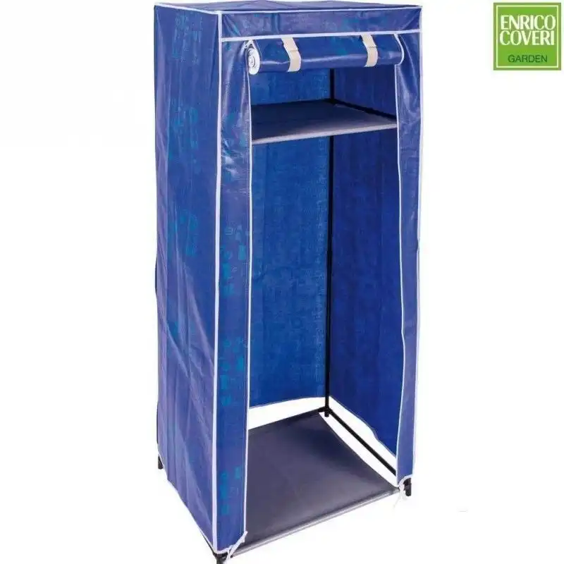 Armadio Cabina Guardaroba Appendiabiti in Acciaio e Tessuto Coveri Colore Blu