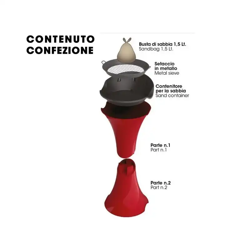 Bama Posacenere a Colonna da Terra Smoking Rosso Ciliegia con Setaccio e Sabbia