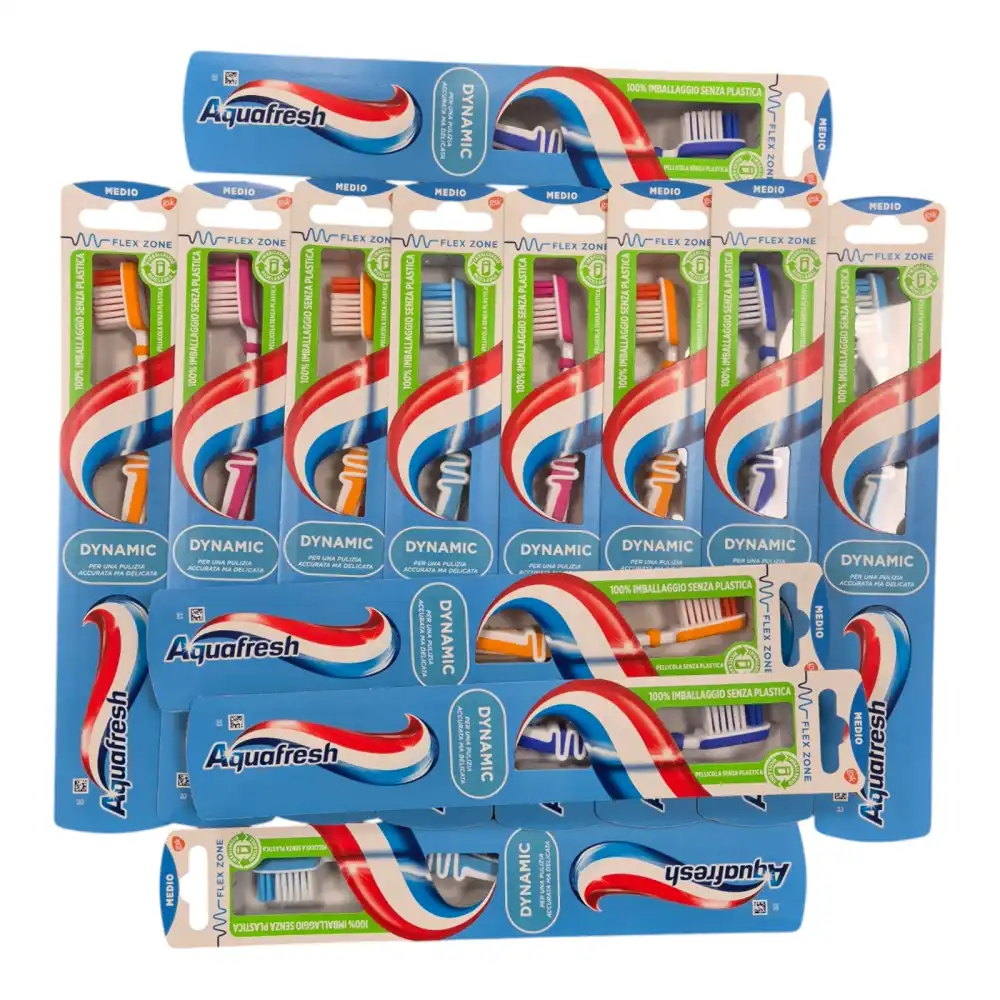 12x Aquafresh Spazzolini Dynamic Medio Flex Zone Confezione da 12 unità