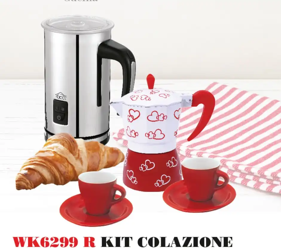 Kit Colazione Montalatte Monta Latte Schiuma Latte Cappuccino in Acciaio WK6299R
