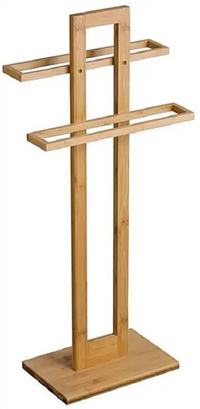 Porta Asciugamani Da Terra In Legno Bamboo Con 2 Barre Asciugamano Per Bagno