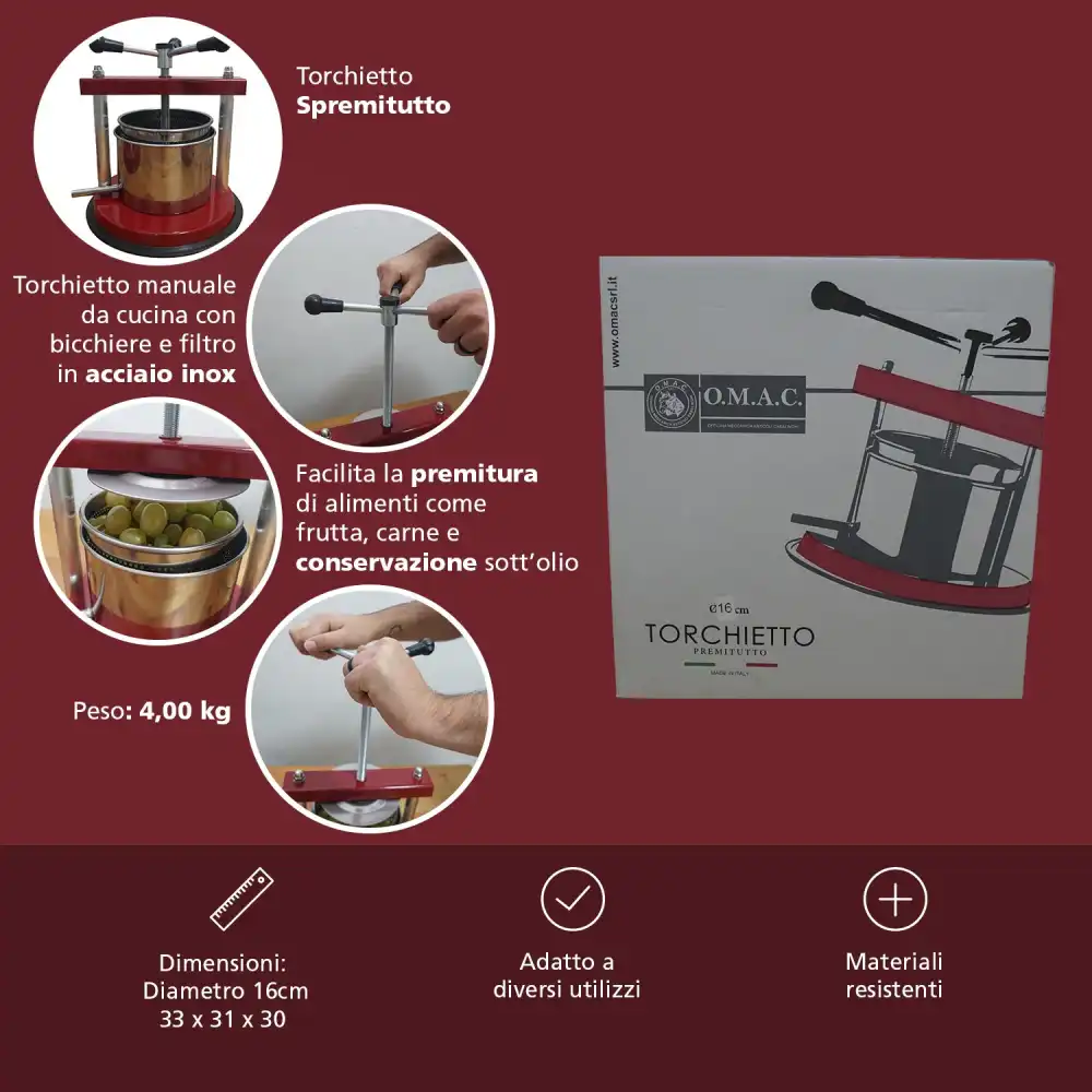 Torchietto Spremitutto Premitutto 3,5Lt in Acciaio Inox Diametro 16cm 33x31x30
