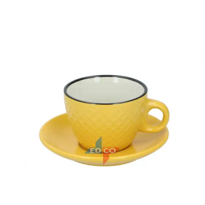 Set 8 pezzi per colazione cappuccino latte tazze e piattini in ceramica 200ml