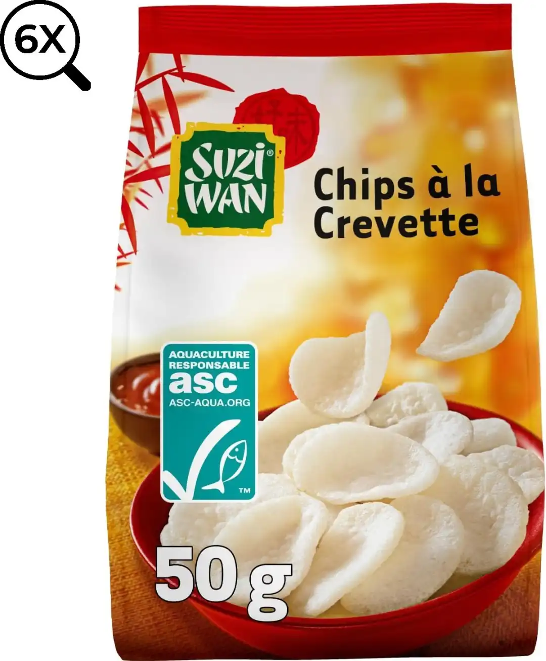 6x Suzi Wan Nuvole di Drago Cialde ai Gamberetti ideali per Aperitivi 6x50gr
