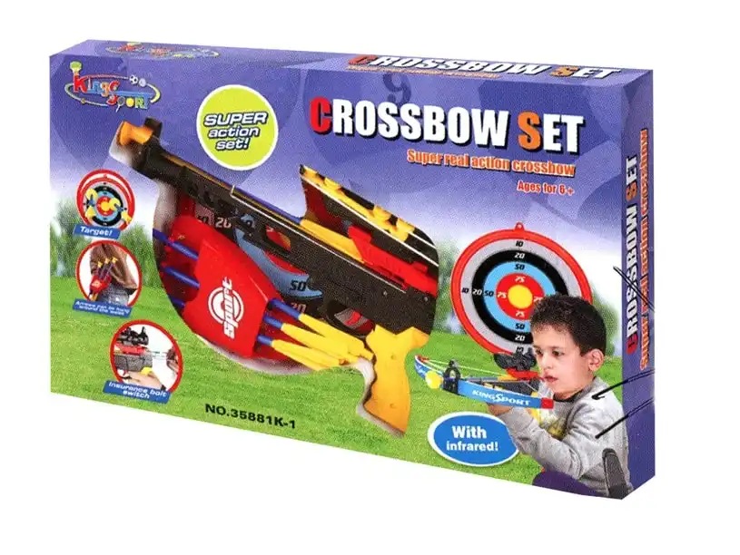 Gioco Set Balestra Bambini 3 Frecce Ventosa + Portafrecce + Bersaglio Punti 24cm