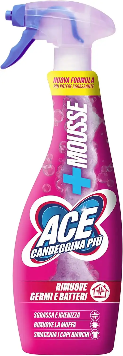ACE Candeggina Piu' Spray Mousse 800 ml Rimuove Germi e Batteri