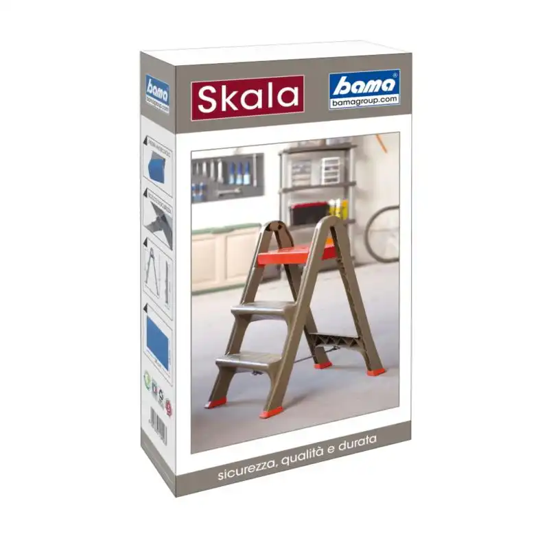 Scala Scaletto 3 Gradini Sgabello Skala Plastica 78cm 130KG Antiscivolo Tortora