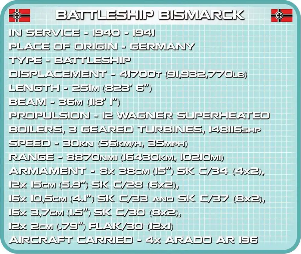 COBI Set Costruzioni 2030pz Corazzata Tedesca Battleship Bismark Gioco Bambini