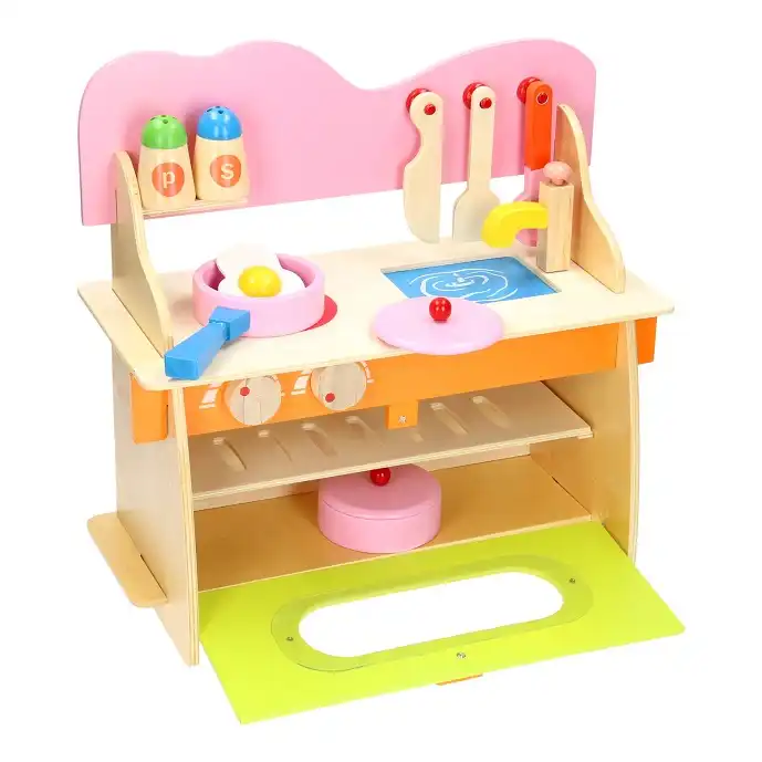 Cucina per Bambine Bimbe 10 Pezzi Gioco Giocattolo in Legno Kitchen Multicolore