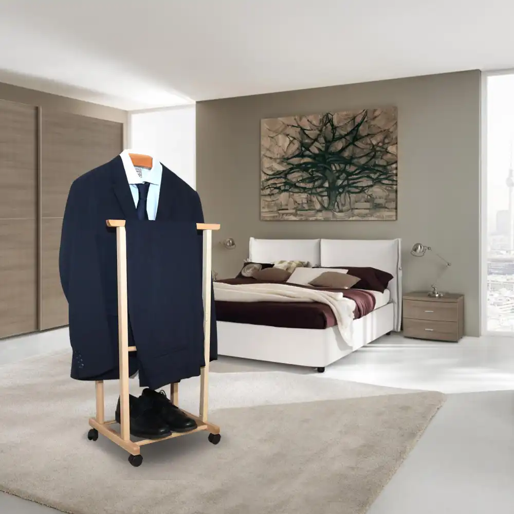 Appendiabiti Indossatore Appendi Abiti Servo Muto Per Camera Con Ruote Legno