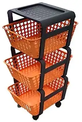 Carrello Carrellino da Cucina Cestino Porta Frutta Plastica 3 Ripiani Terracotta