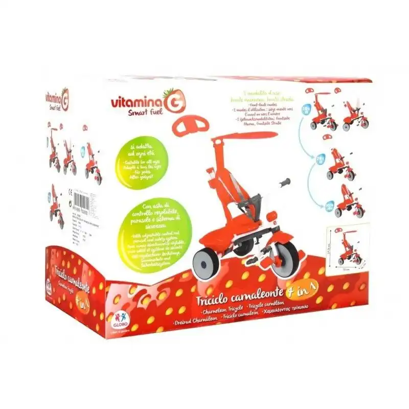 Triciclo in Metallo 4 in 1 Con Maniglia e Parasole Fronte Mamma e Fronte Strada