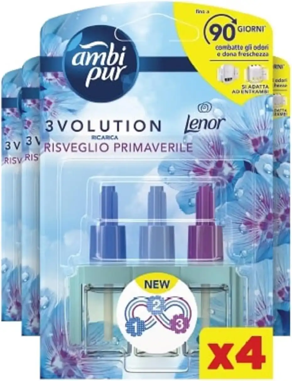 4x Ambi Pur 3Volution Profumatore Ambienti Fragranza Lenor Risveglio Primaverile
