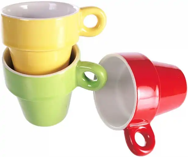 Set di 6 Tazze Tazzine da Caffe' Espresso Colorate con Supporto per Cucina